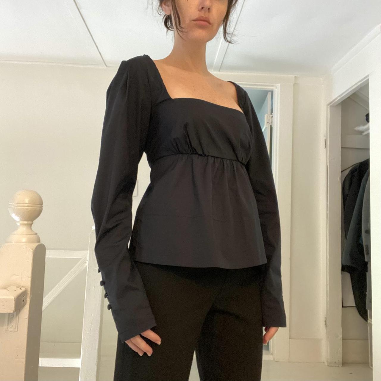 Staud Peggy Poplin Babydoll Top in Black Size M