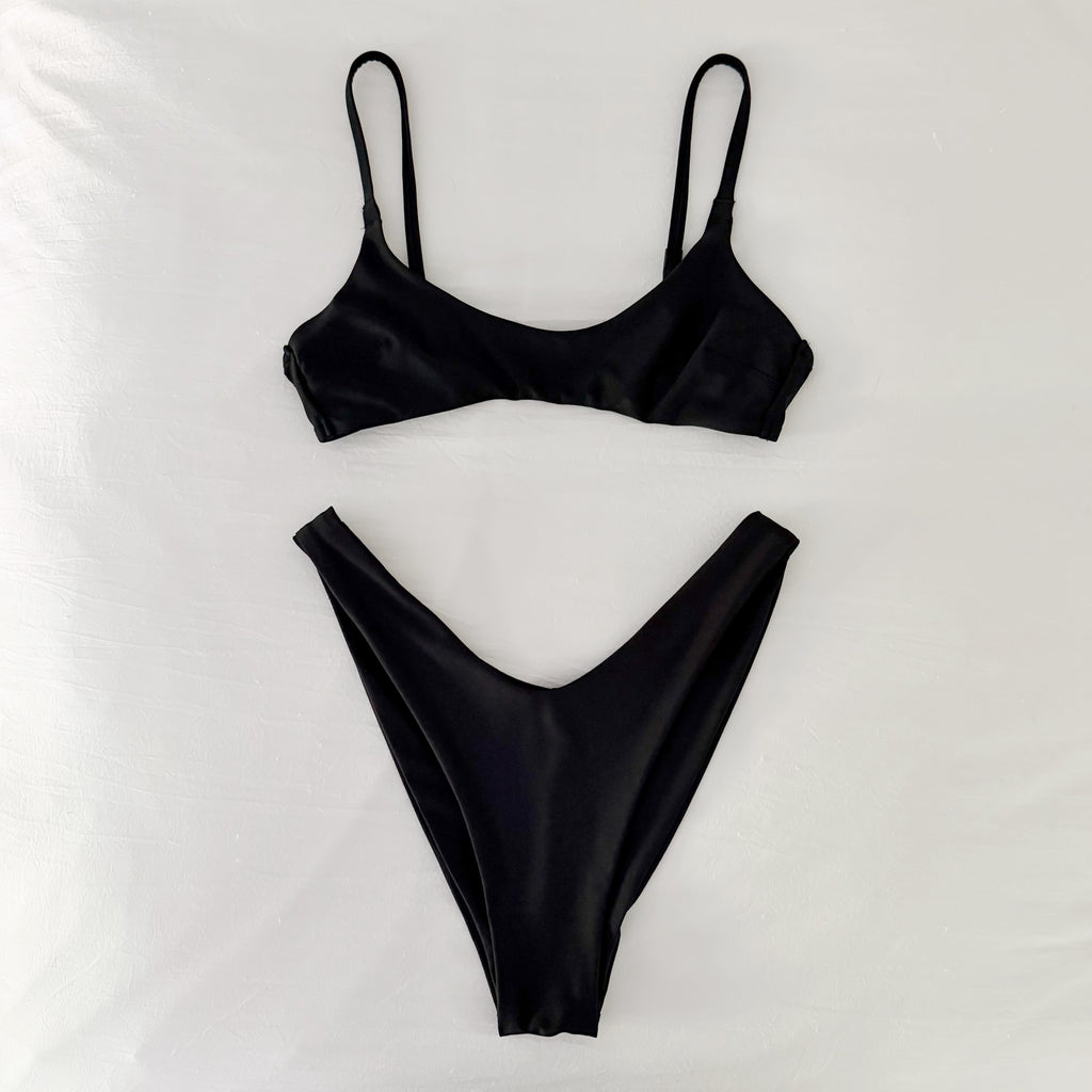 Aerie Scoop Top & High Cut Cheekiest Bottom Bikini Set in True Black Size XS/S