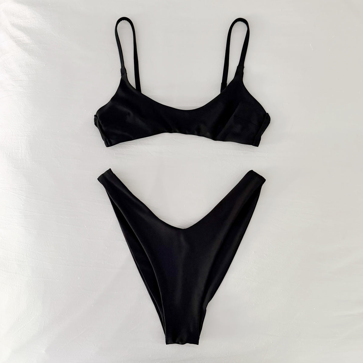 Aerie Scoop Top & High Cut Cheekiest Bottom Bikini Set in True Black Size XS/S