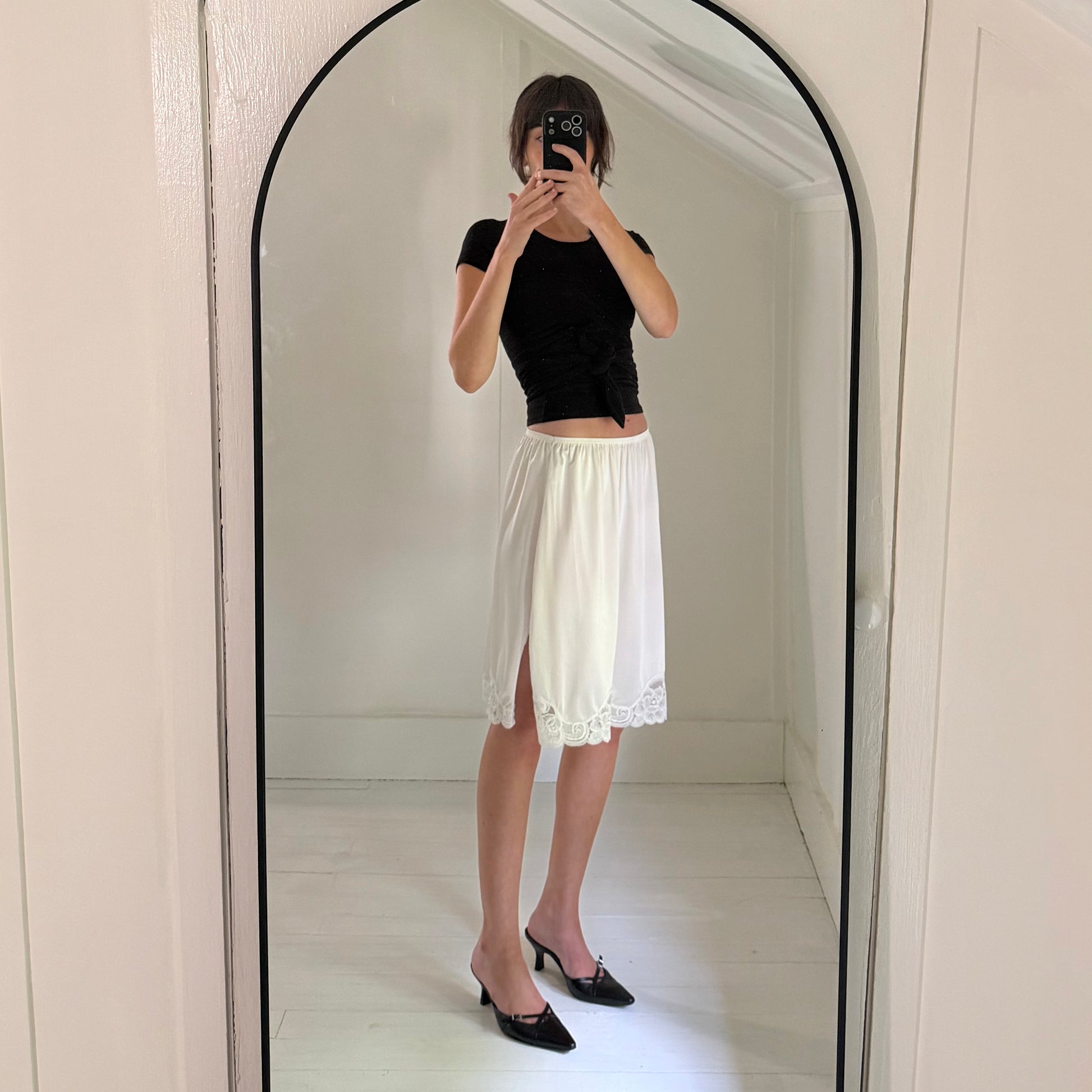 Vanity Fair Vintage 80s Lace Trim Midi Slip Skirt Size L