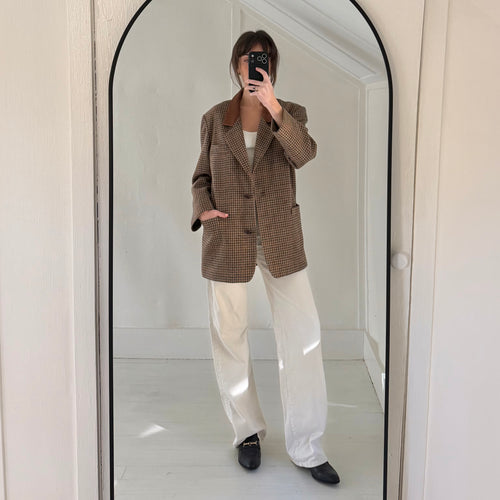 International Scene Vintage 90s Wool Tweed Houndstooth Blazer Jacket Size 5/6