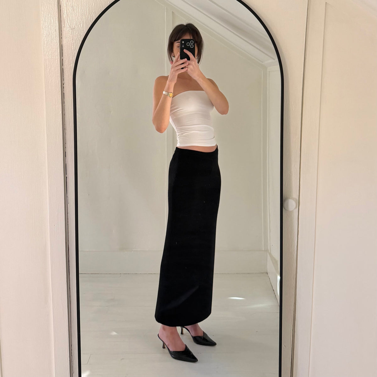 Bloomingdale's Vintage 90s Jersey Knit Midi Skirt Size PS Black