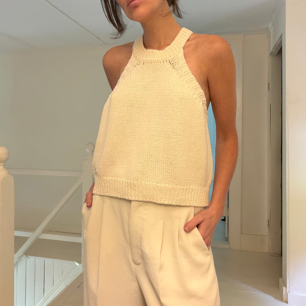 Leha Mate Knit Halter Top in Ivory NWT OS