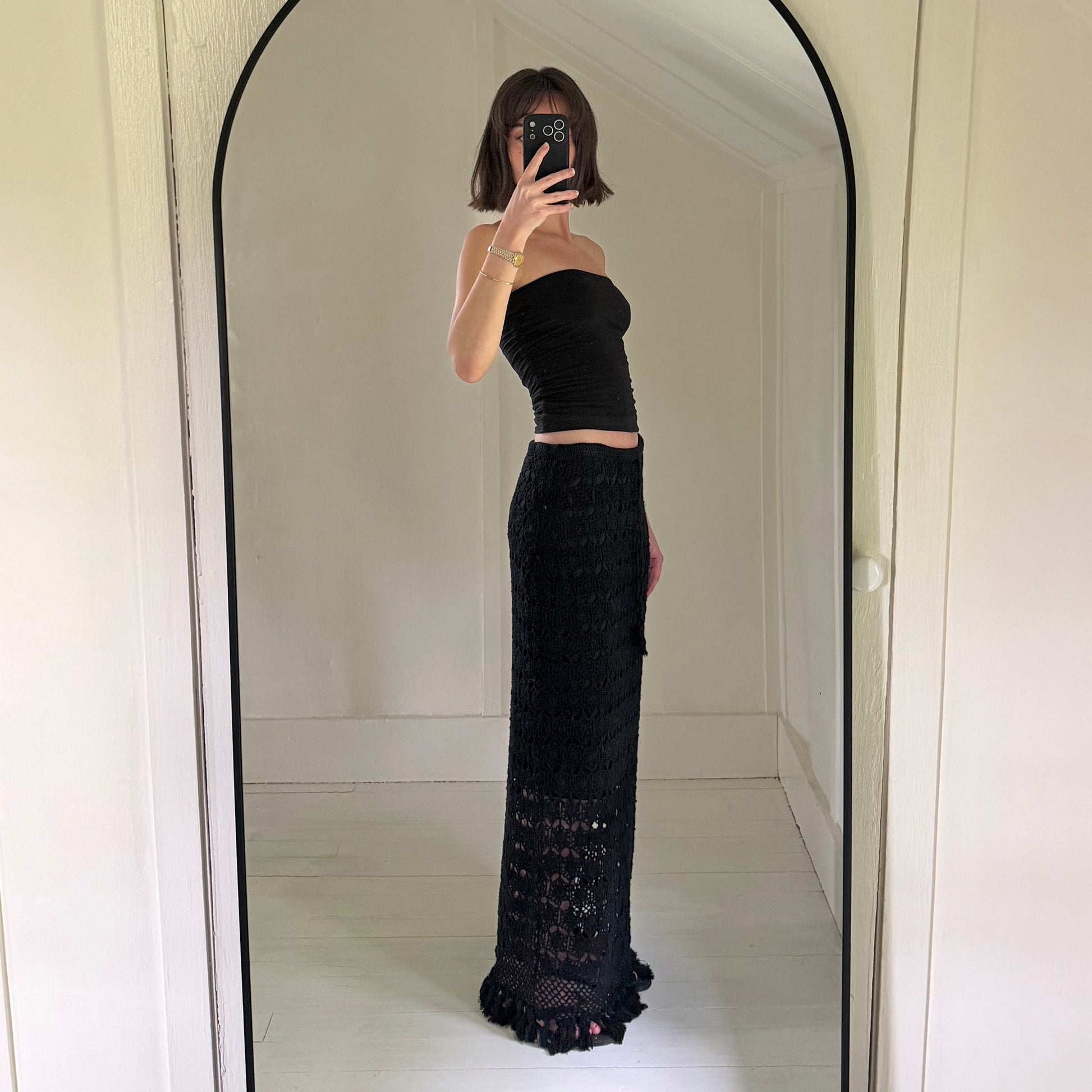 Moda International Vintage Y2K Sheer Crochet Knit Maxi Skirt Size M