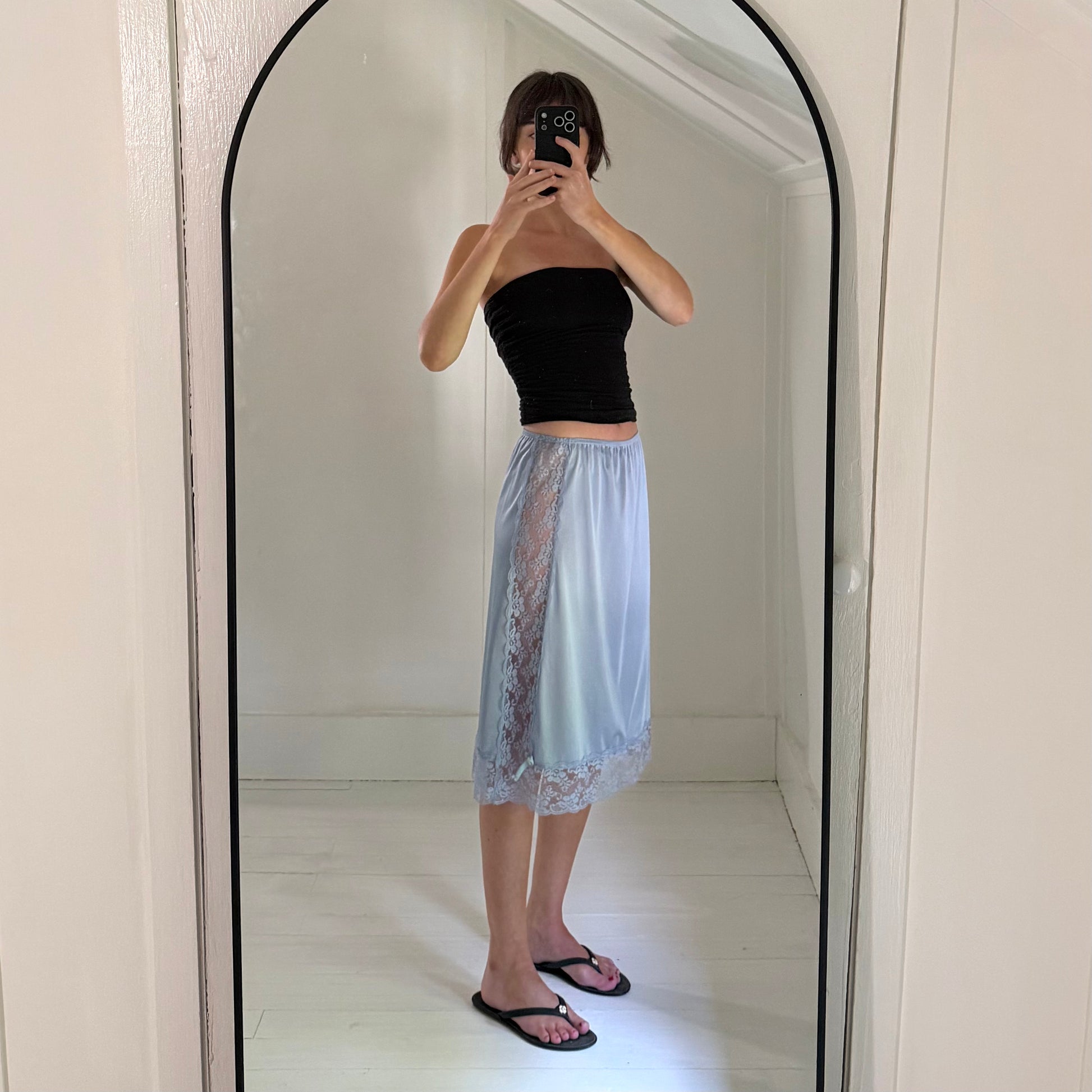 Sliperfection Vintage 80s Sheer Lace Trim Midi Slip Skirt Size S