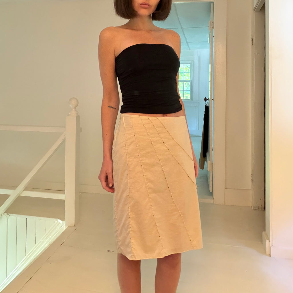 August Silk Vintage Y2K Beaded Pintuck Cotton Pencil Skirt Size 6P