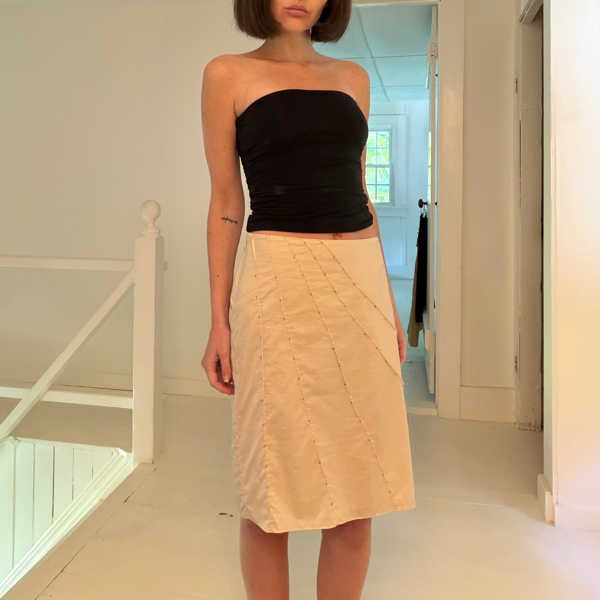 August Silk Vintage Y2K Beaded Pintuck Cotton Pencil Skirt Size 6P