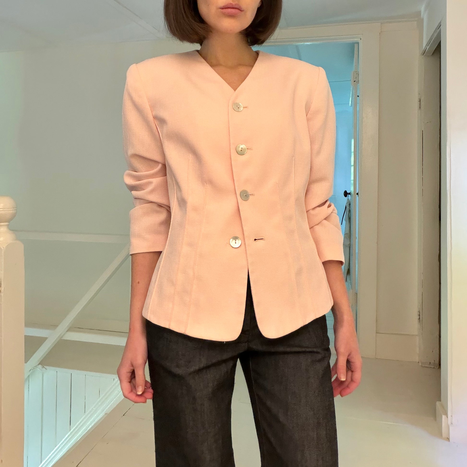 Kasper for ASL Vintage 90s Collarless Pintuck Blazer Jacket Size 8