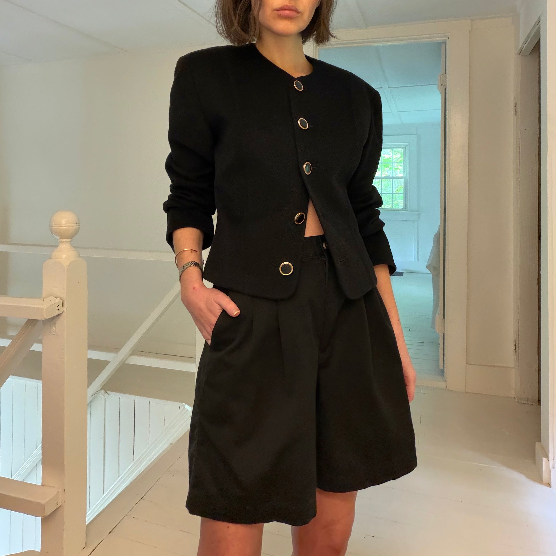 Ann Taylor Vintage 90s Wool Cashmere Collarless Blazer Jacket Size 4