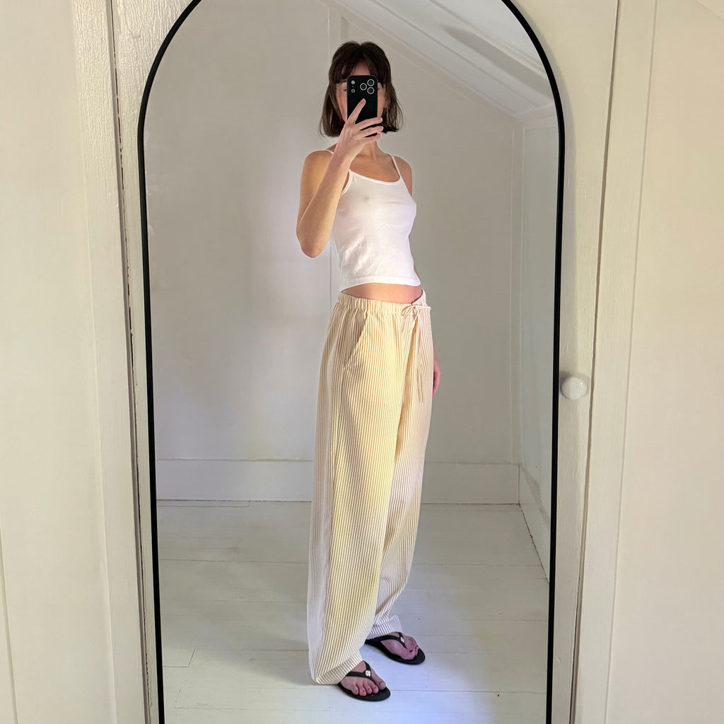 Orvis Seersucker Striped Wide Leg Drawstring Pants Size LP
