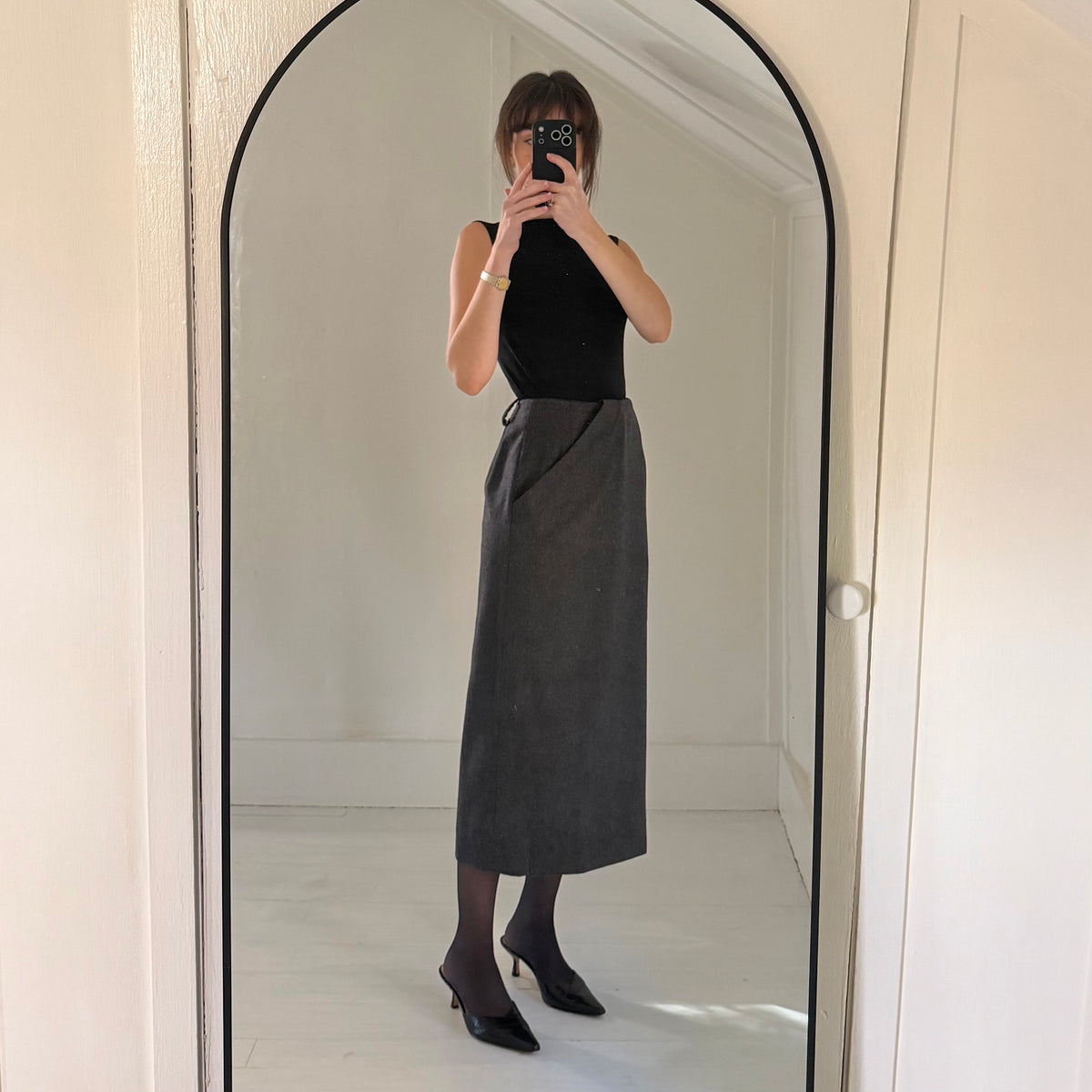 Anne Klein x Saks Fifth Avenue Vintage 90s Wool Midi Wrap Skirt Grey Size 4