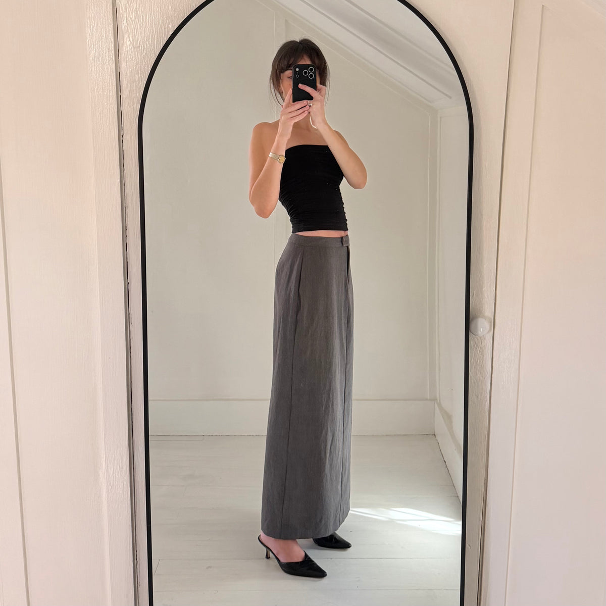 Express Vintage Y2K Wool Blend Maxi Pencil Skirt Size 7/8 Grey