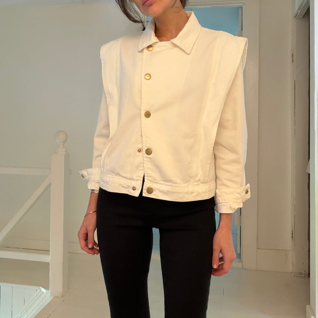 La Petite Etoile Capped Shoulder Cropped Denim Jacket Size 1