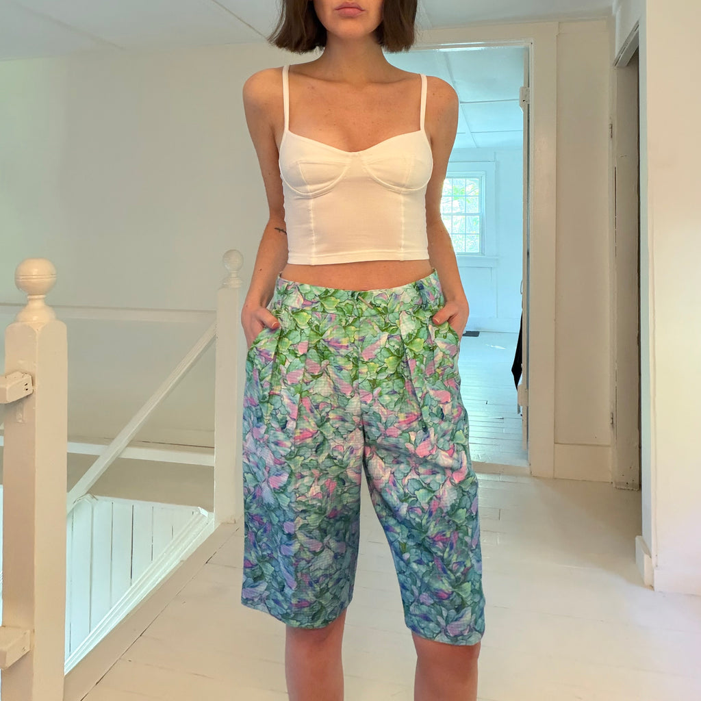 Sportmax SS12 Floral Pleated Bermuda Shorts in Azure NWT