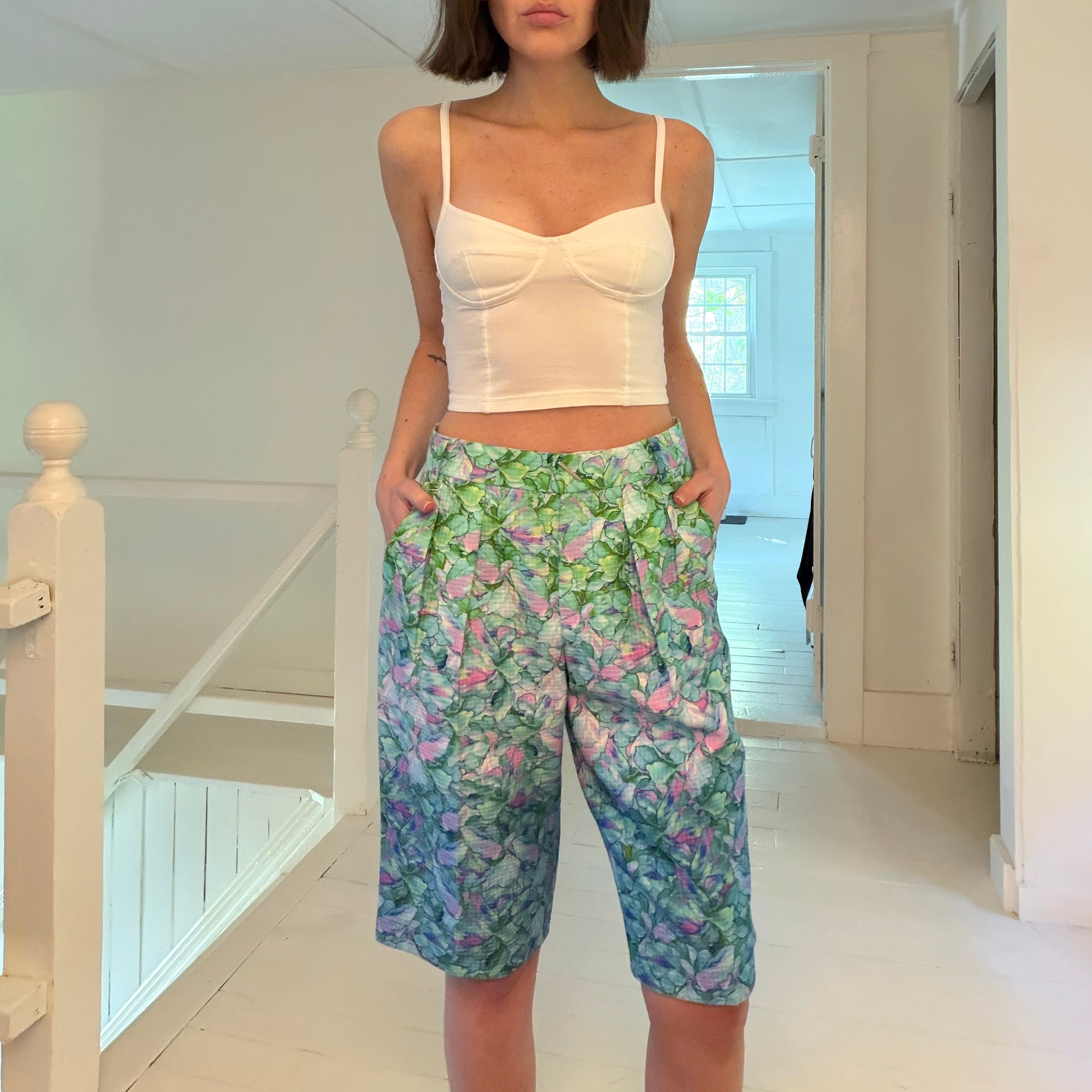 Sportmax SS12 Floral Pleated Bermuda Shorts in Azure NWT