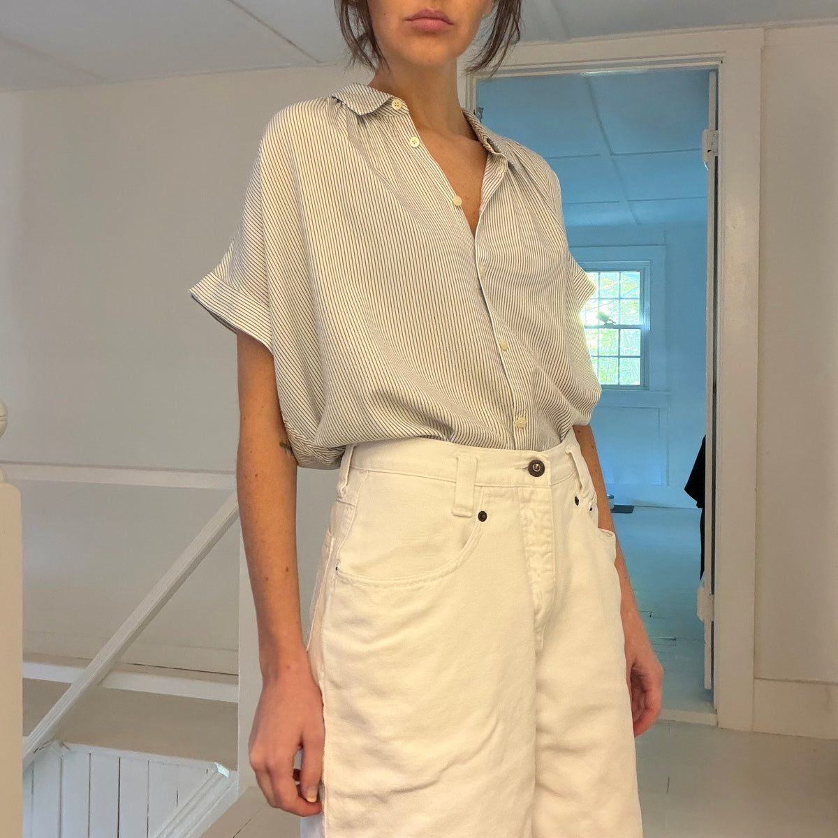 Madewell Button Down Central Shirt in White Wash Luis Stripe Size S