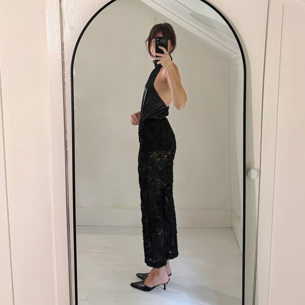 Kimchi Blue / Urban Outfitters Sheer Rosette Cropped Pant in Black
