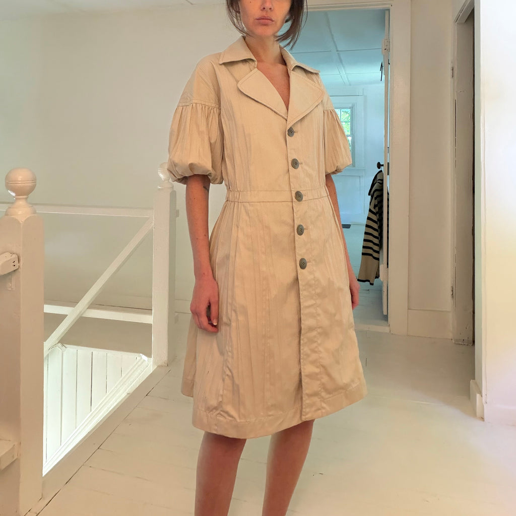 Worth Pleated Puff Sleeve Button Front A-Line Shirt Dress Size P
