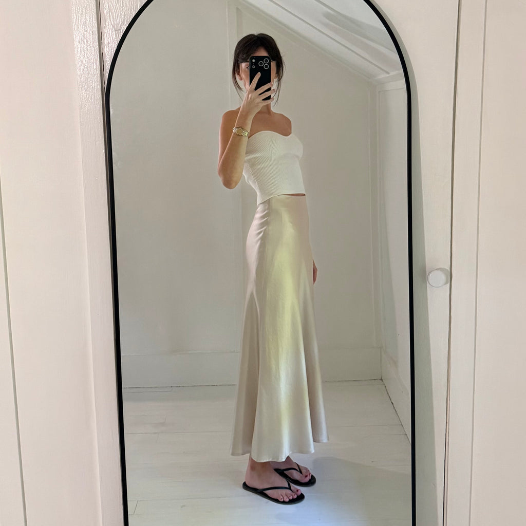 Neroli 36 Satin A-Line Midi Skirt Size 1 Cream