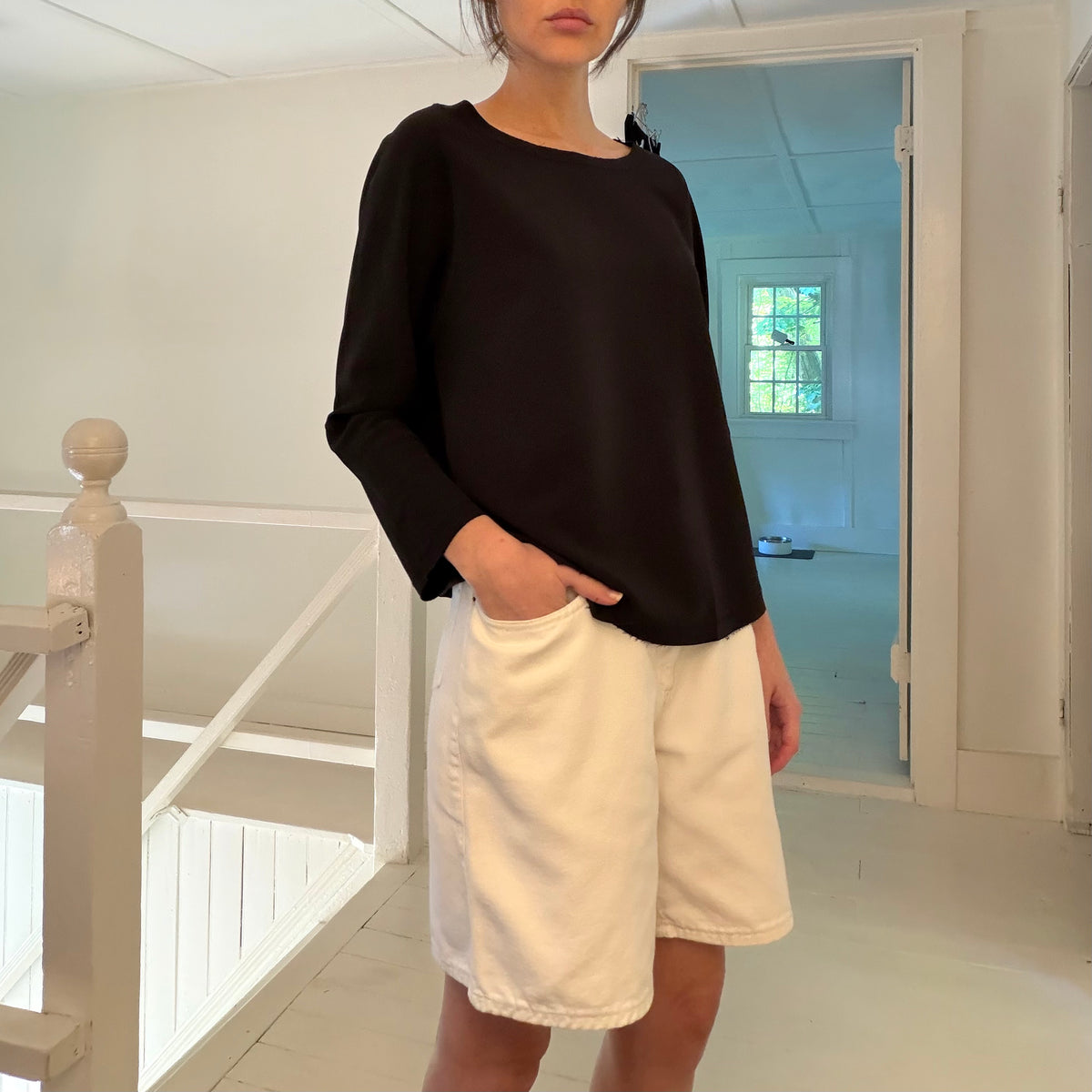 BB Dakota Ponte Boat Neck Long Sleeve Top NWOT Black Size M