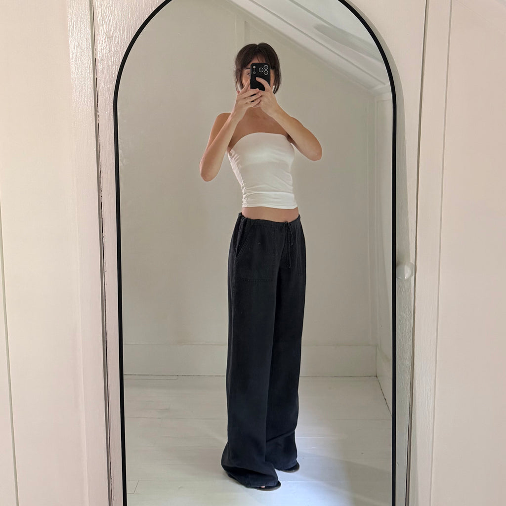 London Jean Vintage Y2K Linen Low Rise Wide Leg Puddle Pants Black Size S