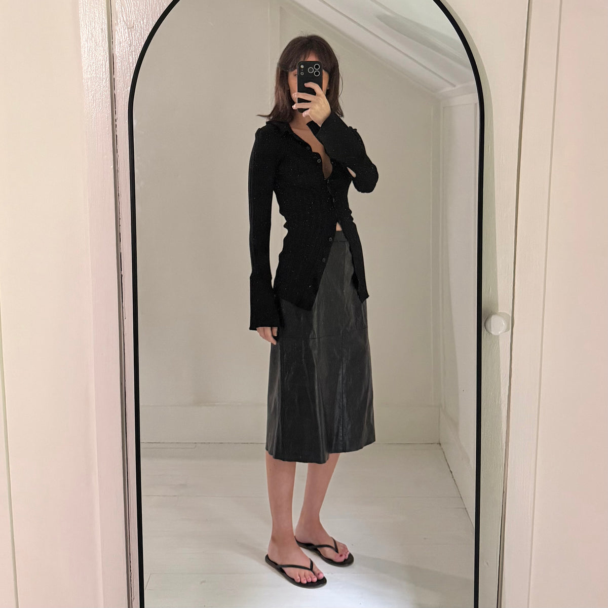Gap Vintage '00 Leather Midi Pencil Skirt Size 1 Black