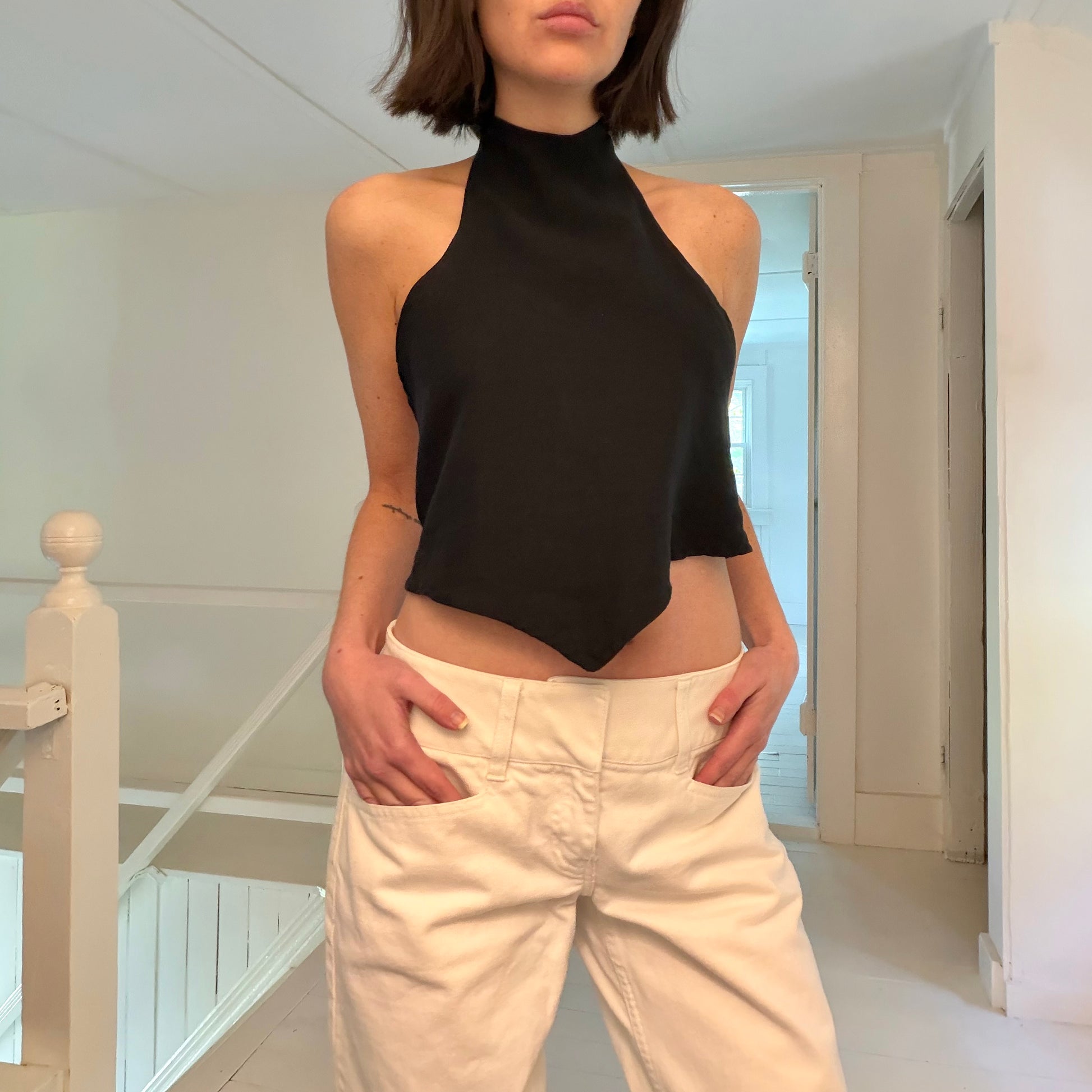 Patcha Bianca Linen Tie Back Halter Top NWT Size M