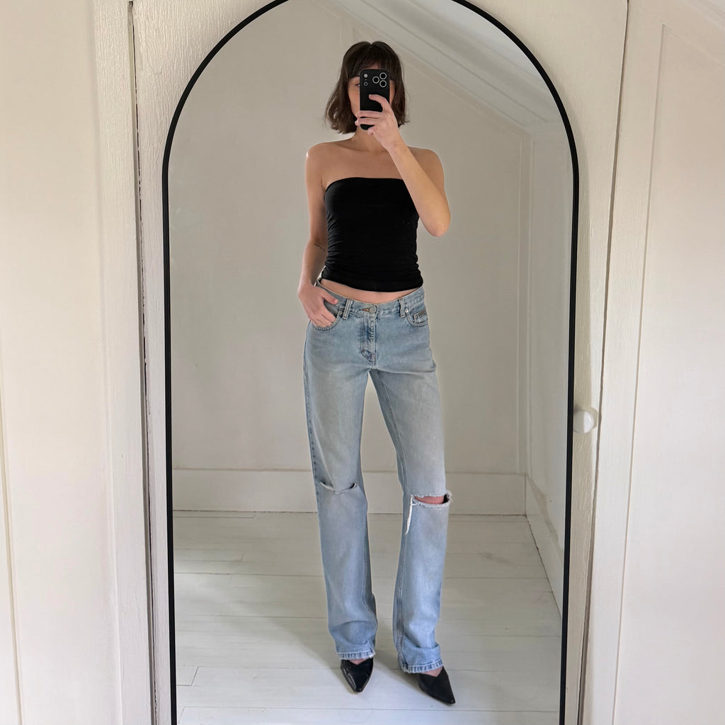 Calvin Klein Jeans Vintage 90s Low Rise Bootcut Jeans Allover Sandblast Size 7