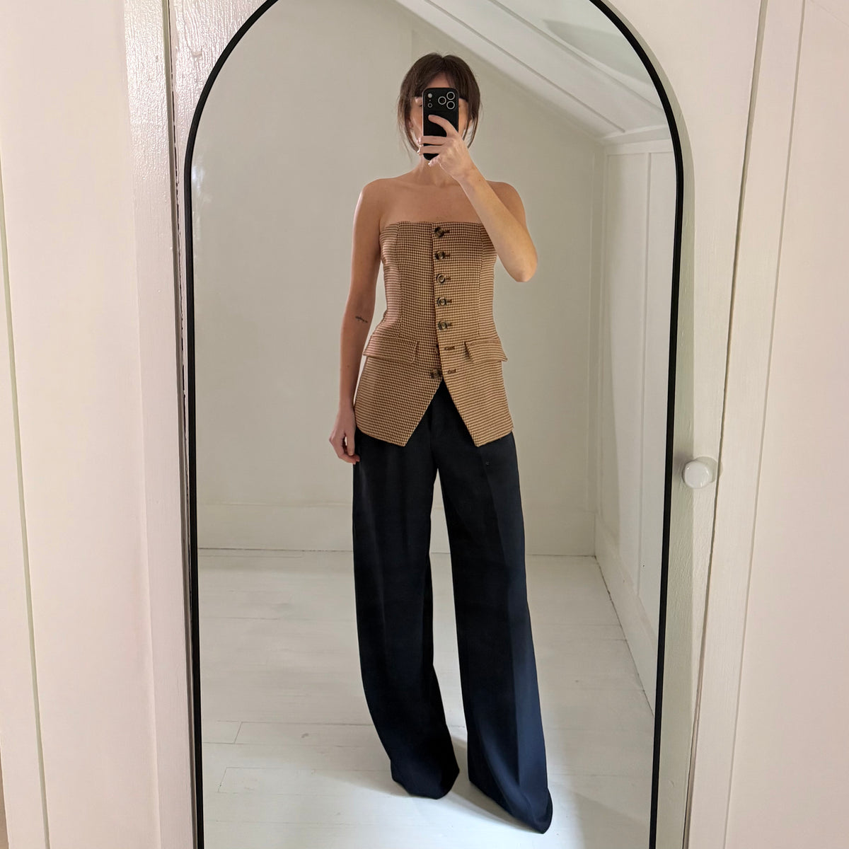 Favorite Daughter Phoebe Bustier Top in Toffee Houndstooth Size 2