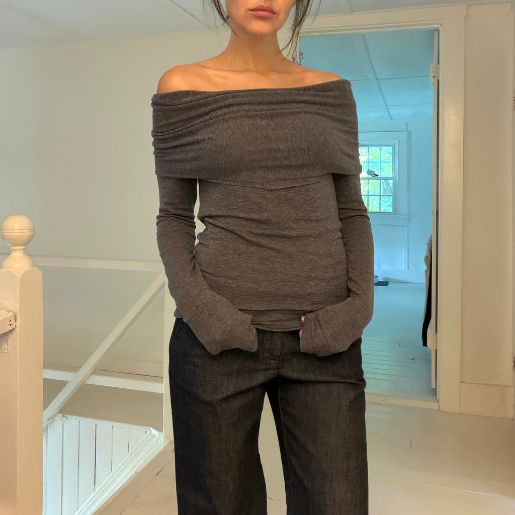 Source Unknown Jersey Knit Off Shoulder Overlay Top OS