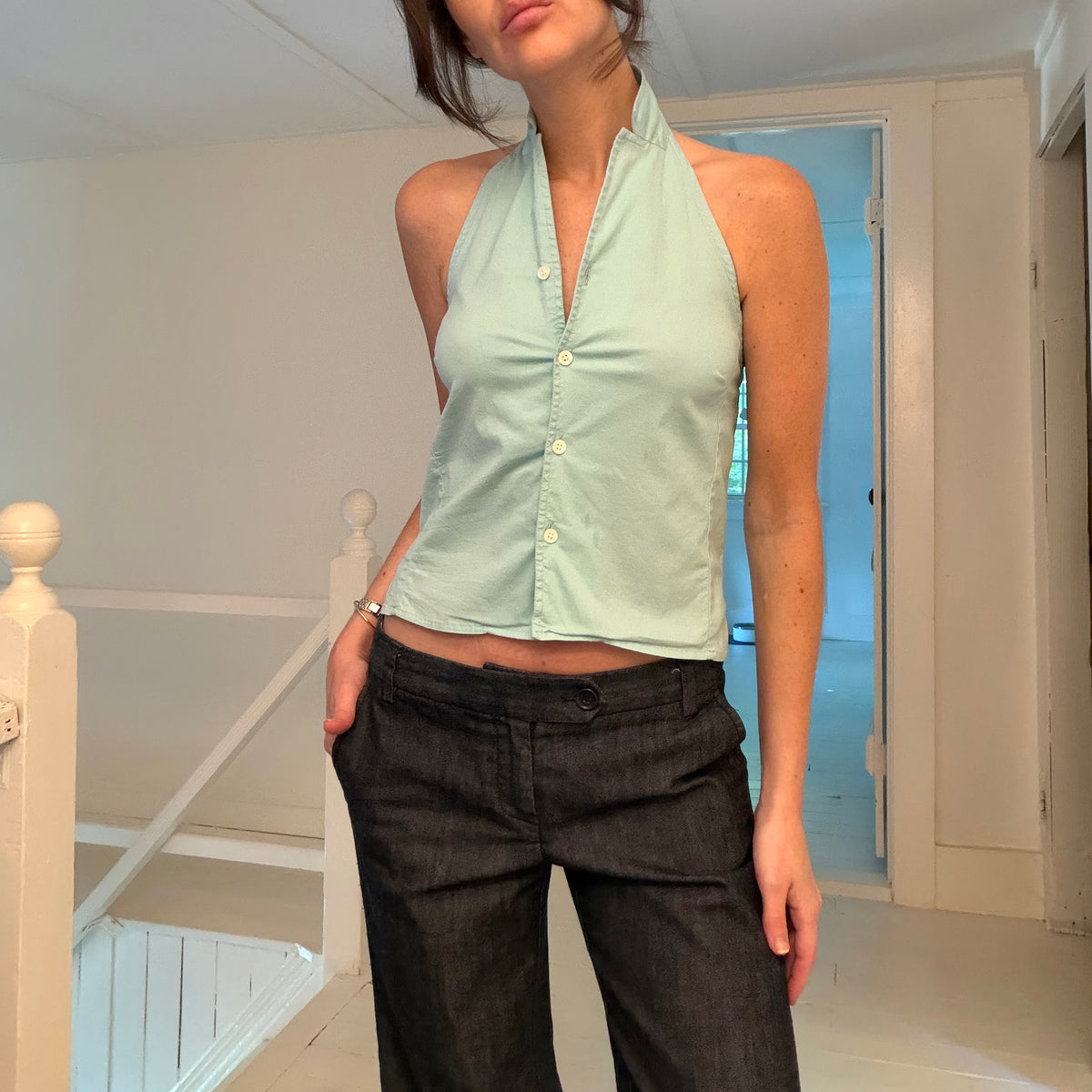 Jones New York Sport Vintage 90s Button Front Halter Top Size 2P