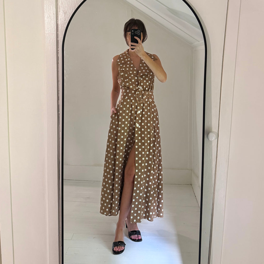 All That Jazz Vintage 90s Polka Dot Belted Buttoned Midi Dress Size 9/10
