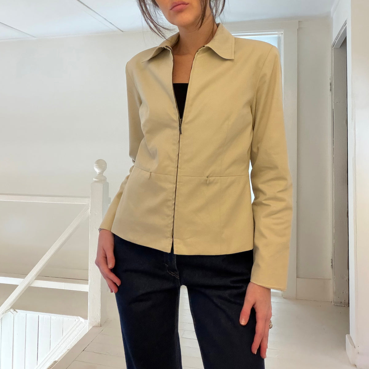 Petite Sophisticate Vintage Y2K Zip Up Jacket Beige Size 2