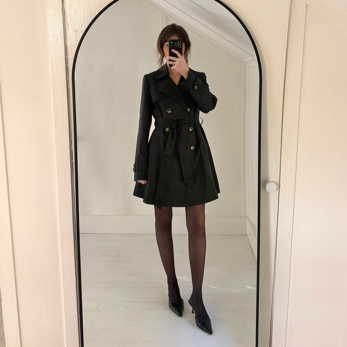 DKNY Y2K Abby Double Breasted Trench Coat in Black Size S