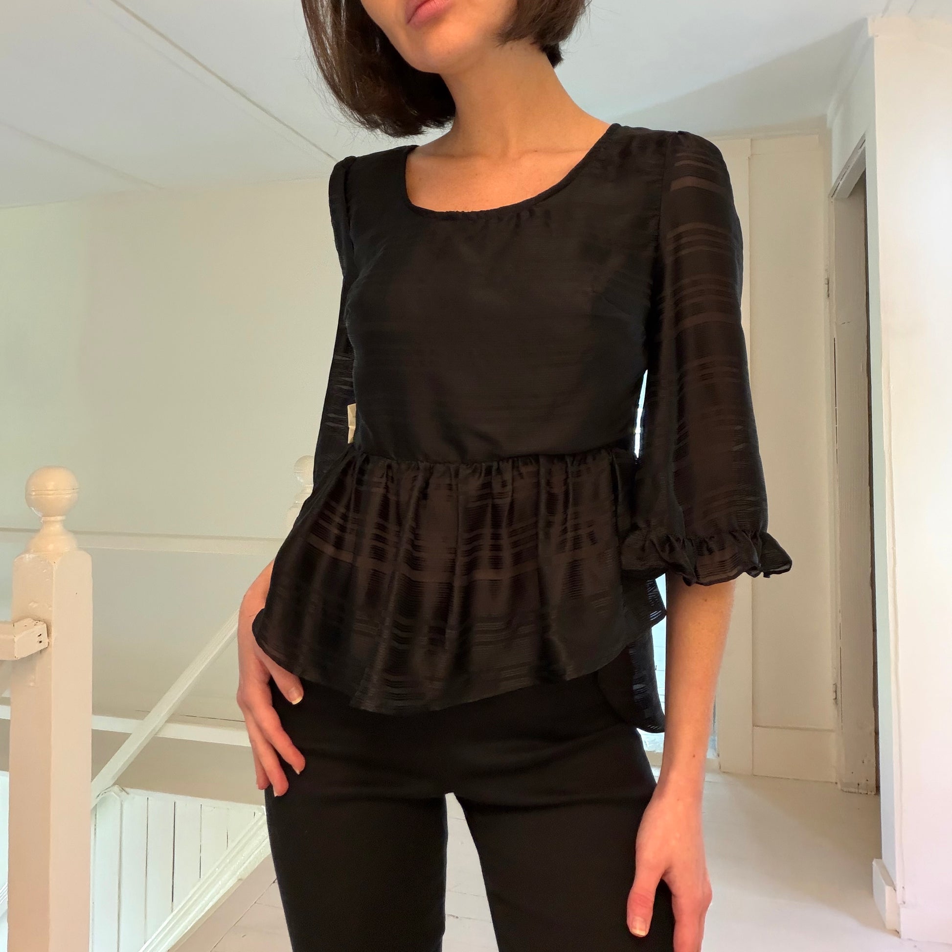 Line & Dot Silk Satin Chiffon Sheer Peplum Top NWT Size S
