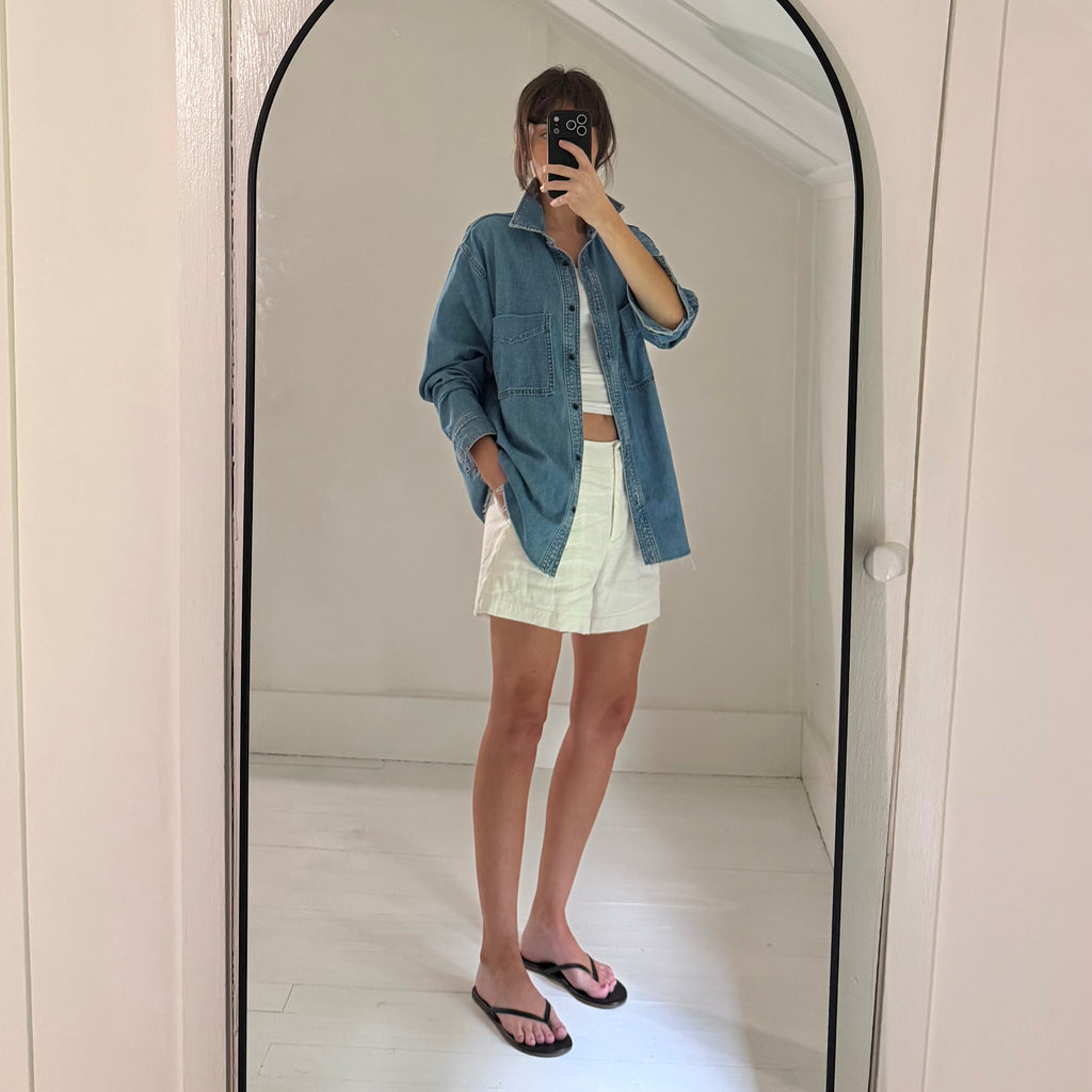 Askk NY Oversized Denim Button Down Shirt in Palm Canyon Size 1