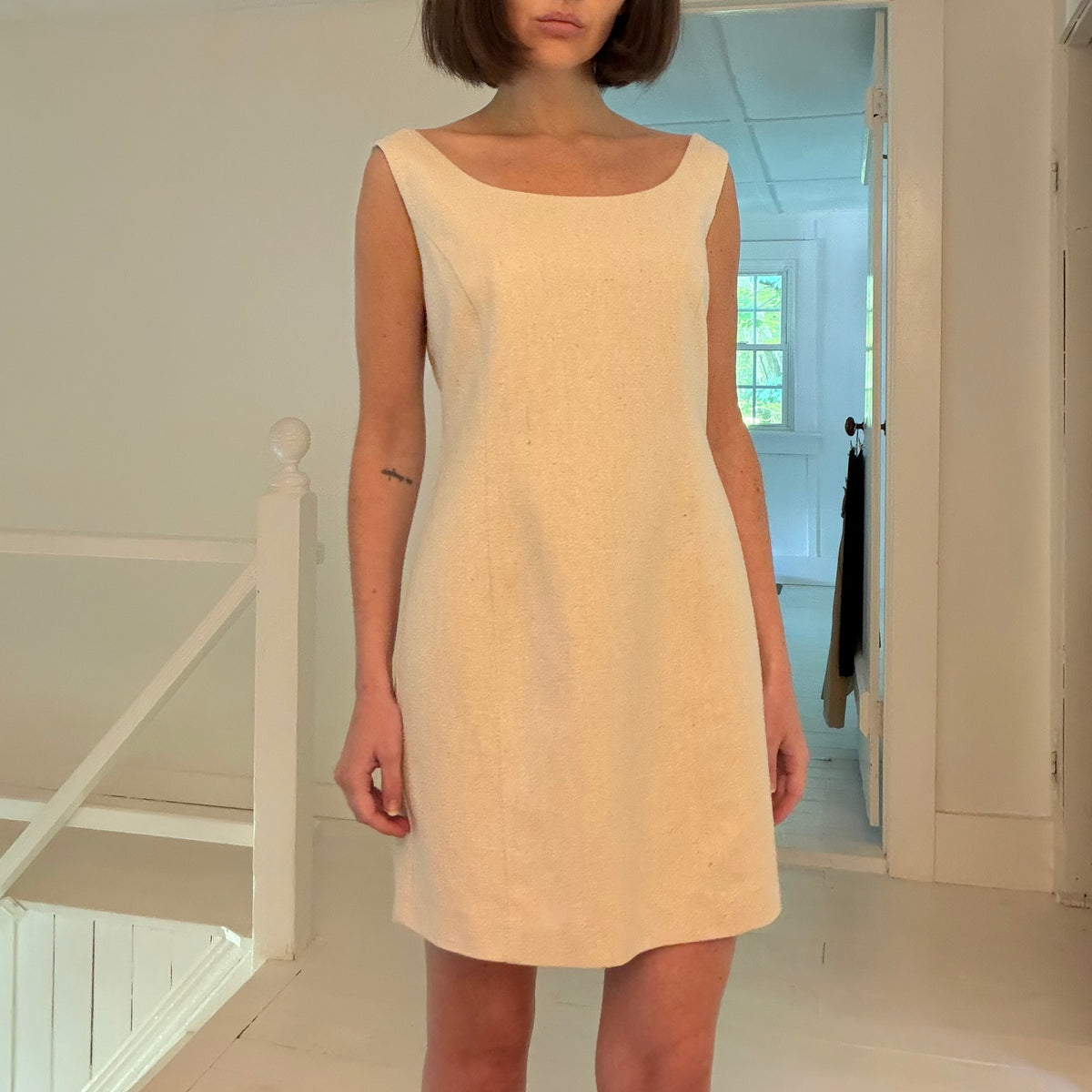 Amomento Silk Tweed Mini Sheath Dress in Ecru NWT Size 1