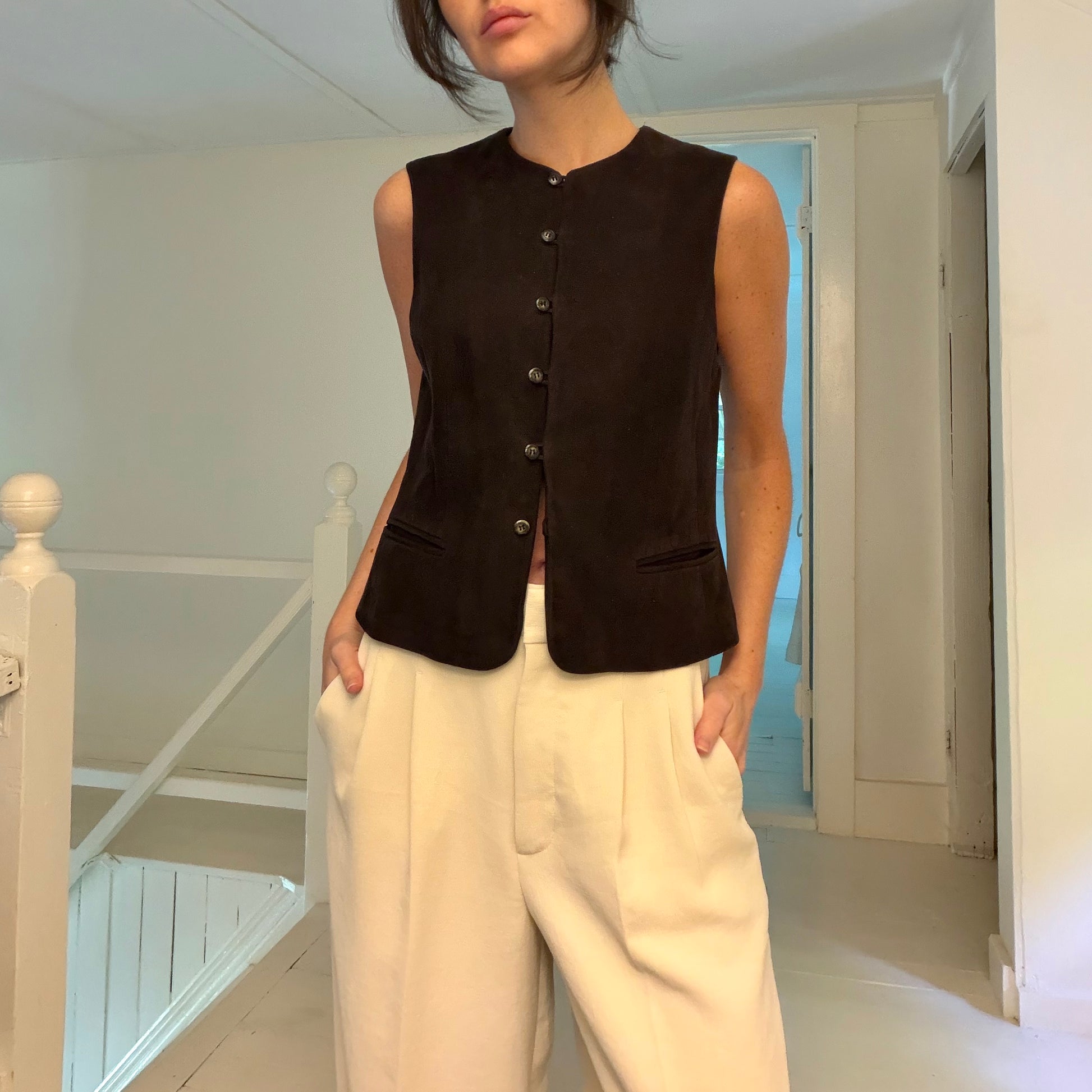 Jones New York Vintage 90s Suede Leather Suit Vest Size 4P