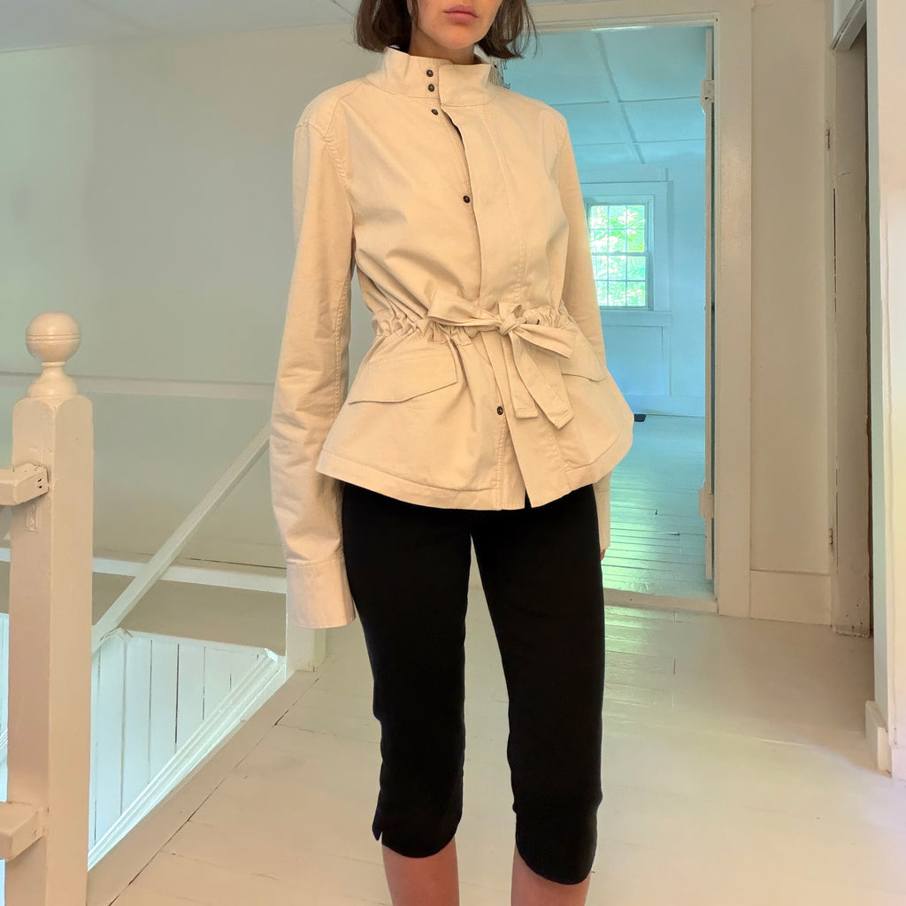 Banana Republic Stand Collar Tie-Waist Utility Jacket in Cream Size XST