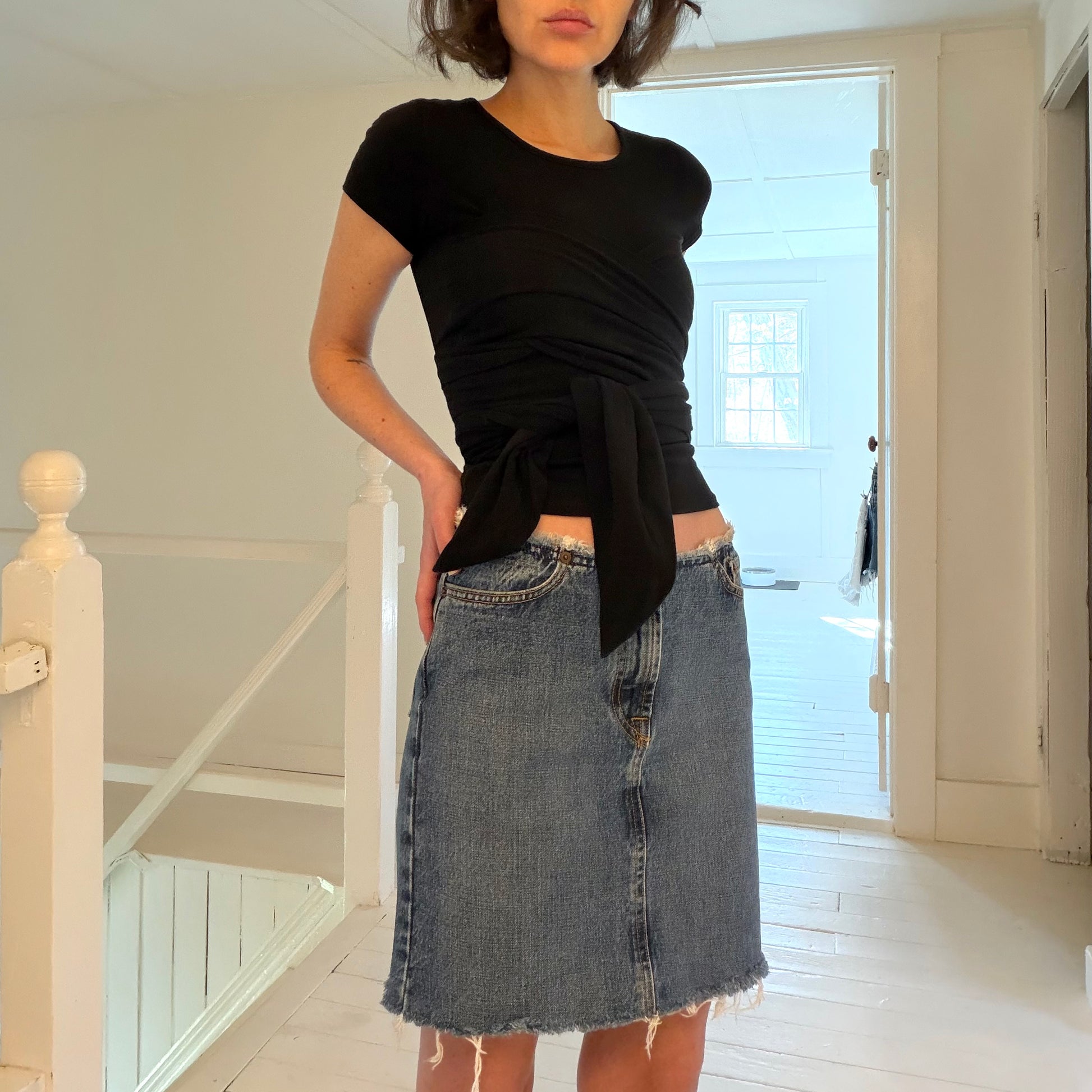 Lucky Brand Dungarees Vintage Y2K Raw Hems Denim Skirt Size 2/26
