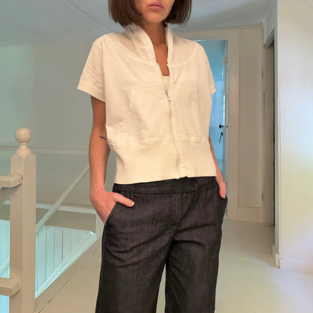 Norma Kamali Collared Cropped Zip Front Sweatshirt Size L