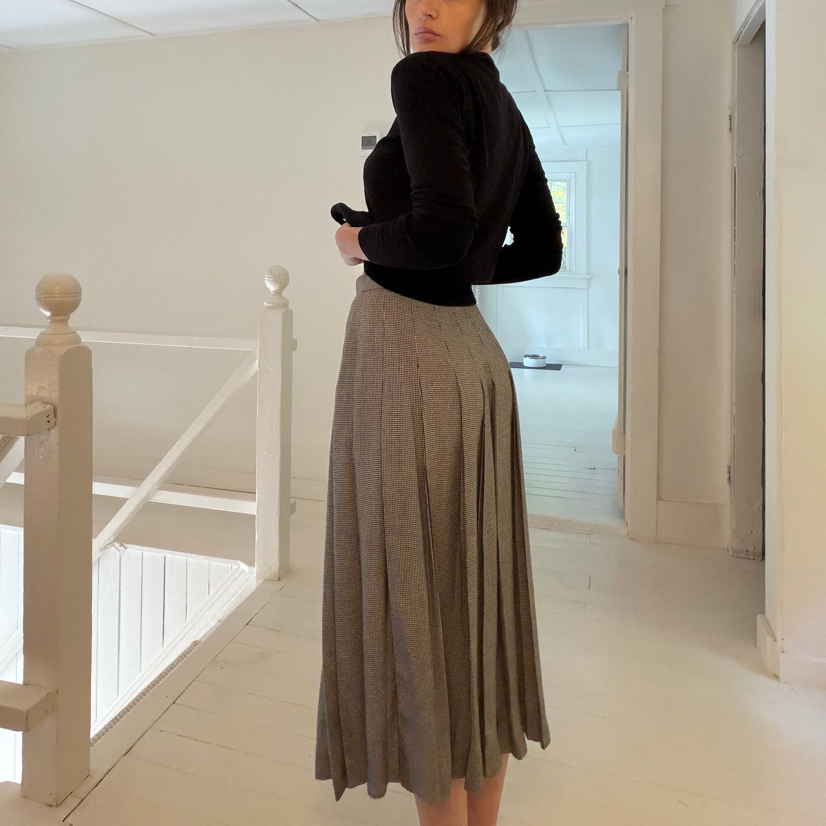 Christian Dior The Suit Vintage 80s Houndstooth Pleated Midi Skirt Size 6