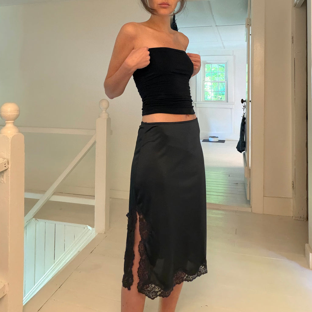 Greenco Maid Vintage Lace Trim Midi Slip Skirt Size S