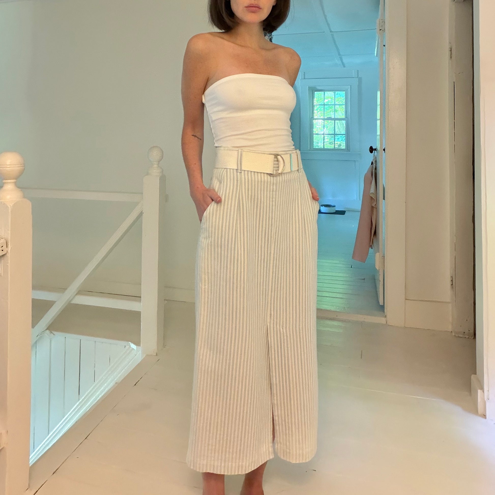 Candie's Vintage 90s Pinstripe Belted Midi Pencil Skirt Size 9/10