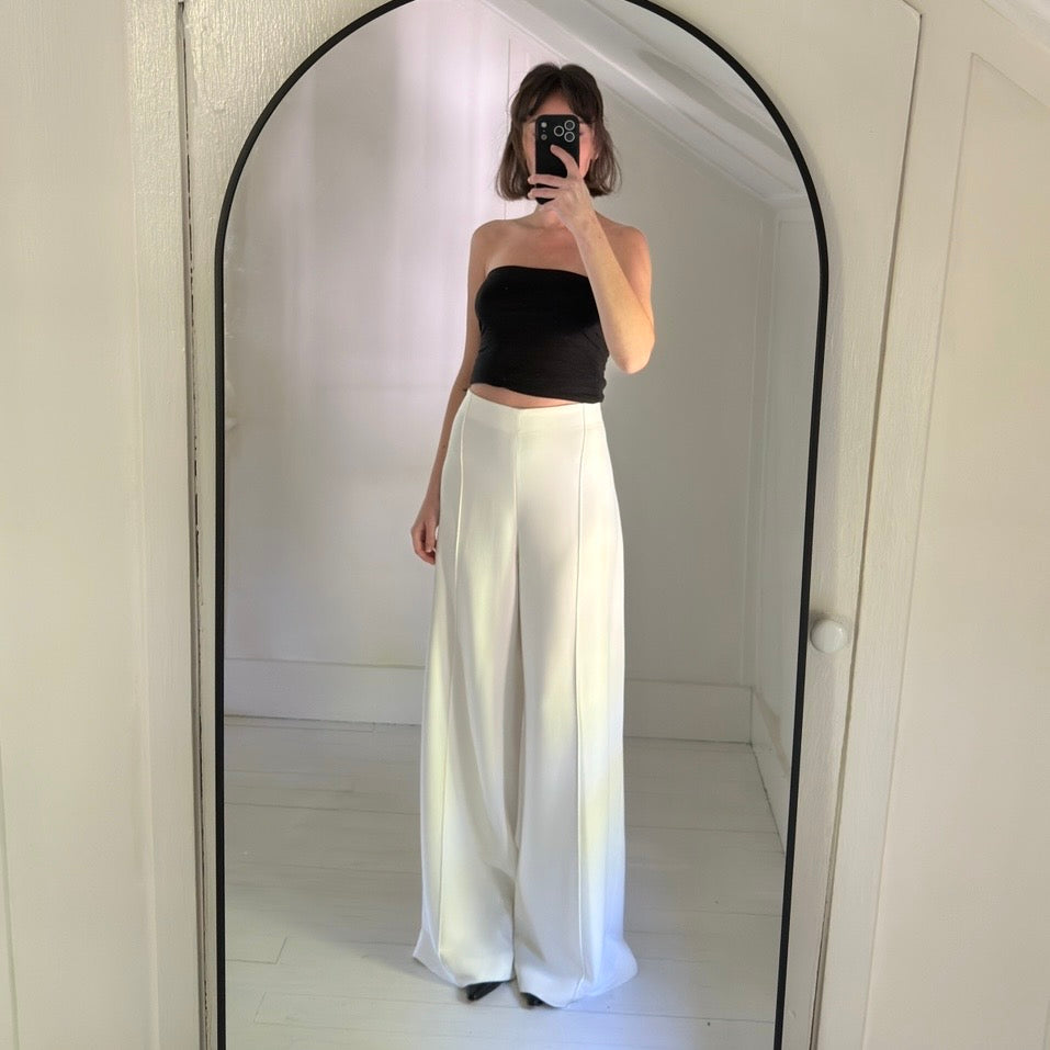 Esse Studios Classico High Waist Wide Leg Pintuck Trousers Ivory NWT Size US 10
