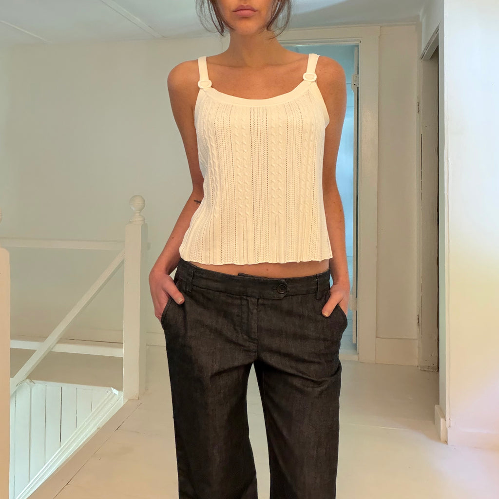 Sigrid Olsen Vintage Y2K Pointelle Knit Buckle Strap Tank Top Size PM