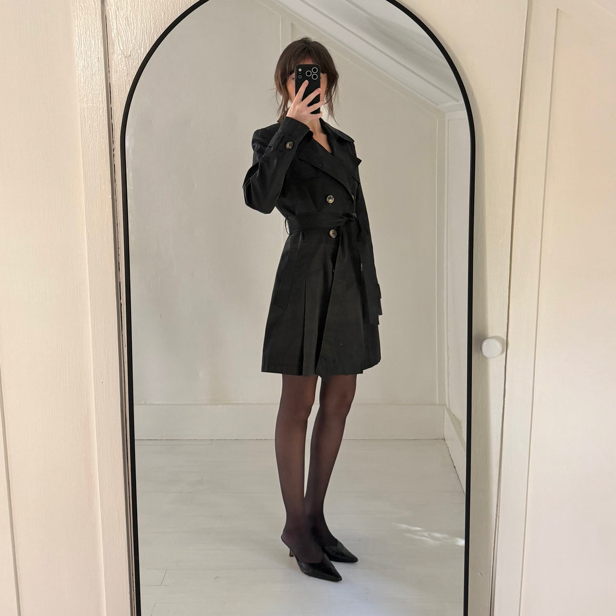 DKNY Y2K Abby Double Breasted Trench Coat in Black Size S