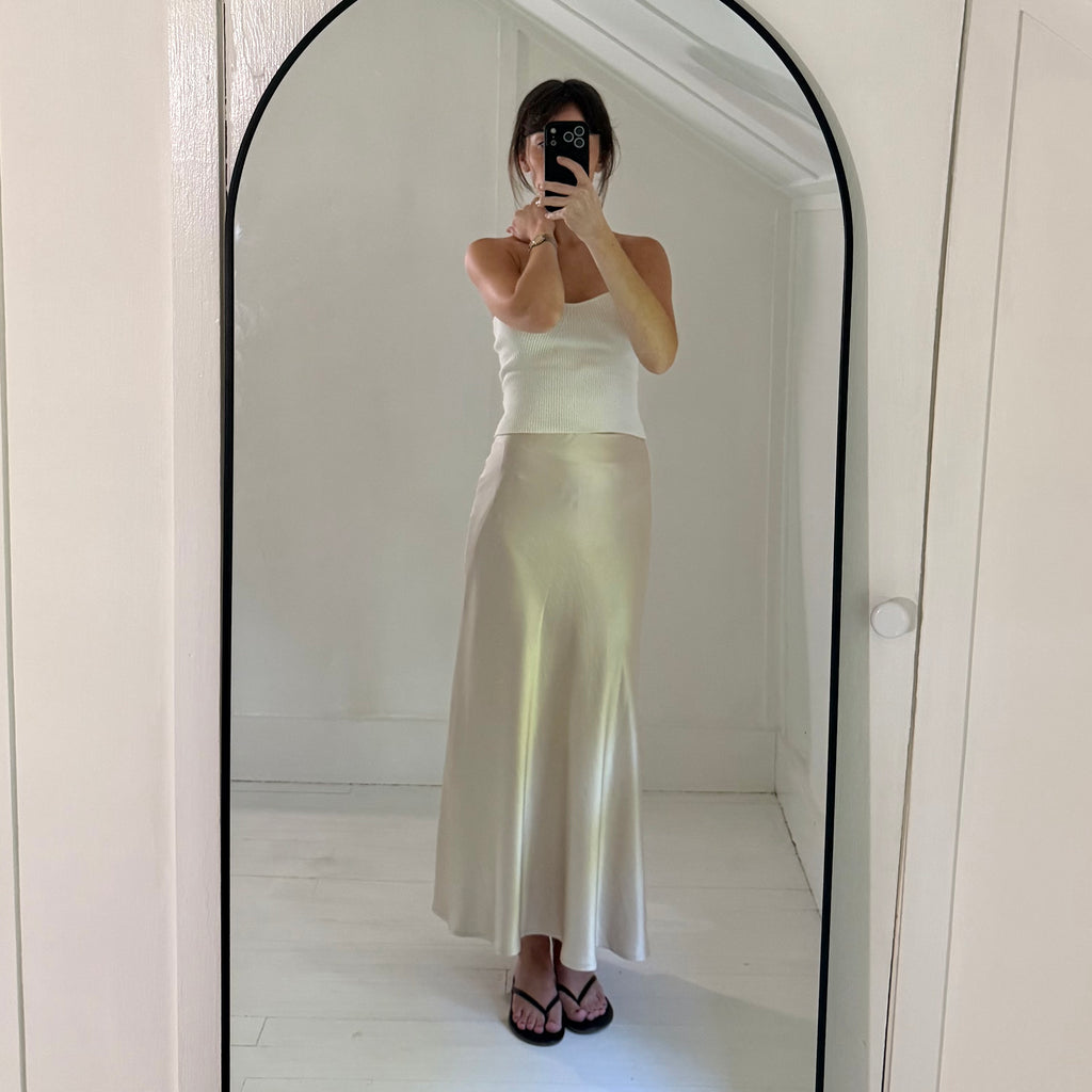 Neroli 36 Satin A-Line Midi Skirt Size 1 Cream