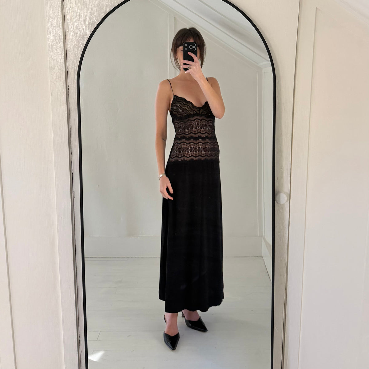 Cosabella Ceylon Lace Bodice Drop Waist Maxi Slip Dress in Black Size S