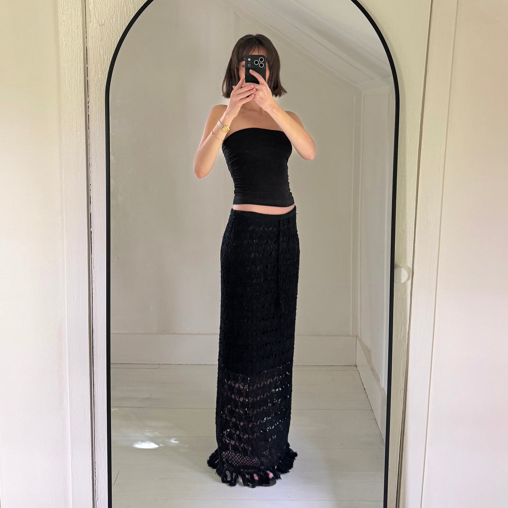Moda International Vintage Y2K Sheer Crochet Knit Maxi Skirt Size M